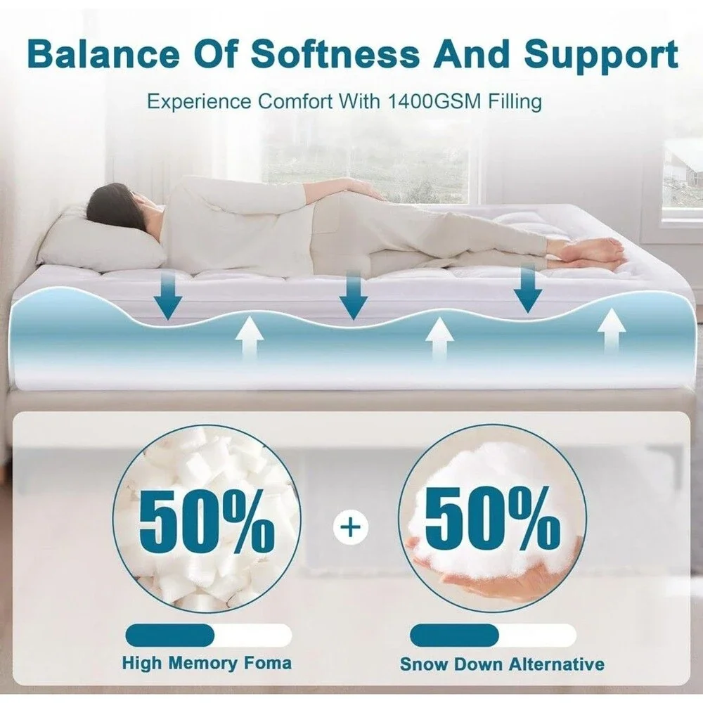 2 Inch Thick Twin Size Mattress Topper 1400 GSM Soft Pillow Top Mattress Pain